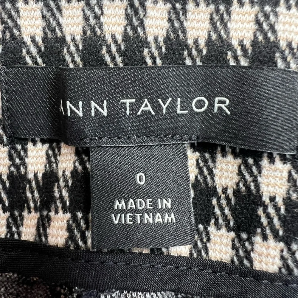Ann Taylor Houndstooth Wide Leg Trousers Sz 0 Pants Ivory Black Career Preppy - Picture 8 of 10